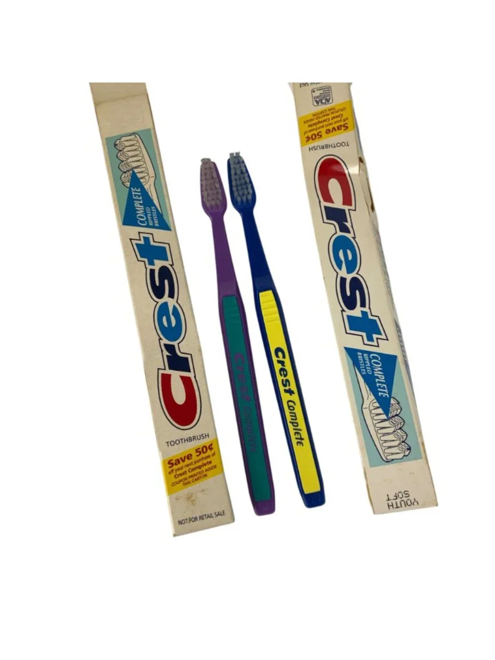 Crest Complete Youth Soft Toothbrushes Set of 2 Rippled Bristles Easy Grip 1995